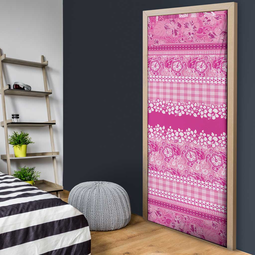 Hawaiian Hibiscus Honu Door Cover Pink Mele Kalikimaka Palaka Spirit LT9 - Polynesian Pride