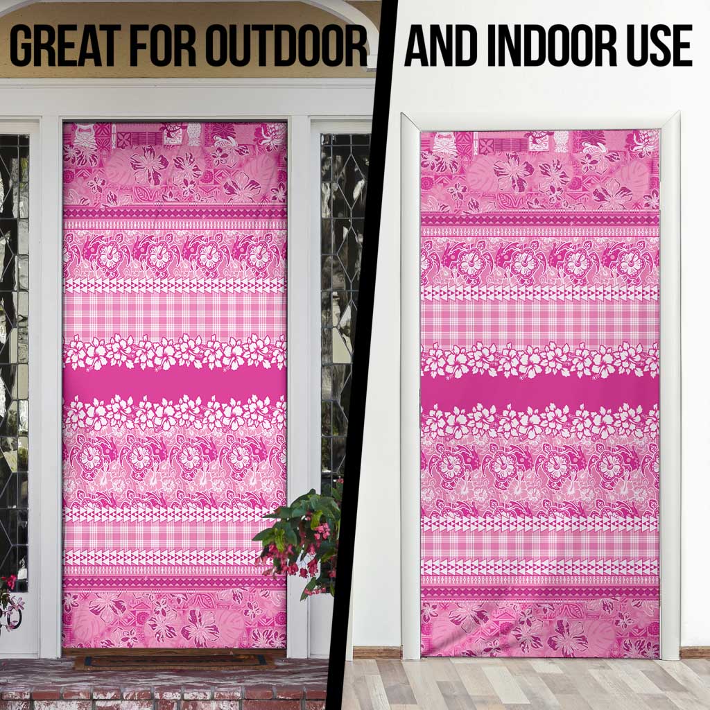 Hawaiian Hibiscus Honu Door Cover Pink Mele Kalikimaka Palaka Spirit LT9 - Polynesian Pride