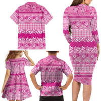 Hawaiian Hibiscus Honu Family Matching Long Sleeve Bodycon Dress and Hawaiian Shirt Pink Mele Kalikimaka Palaka Spirit LT9 - Polynesian Pride