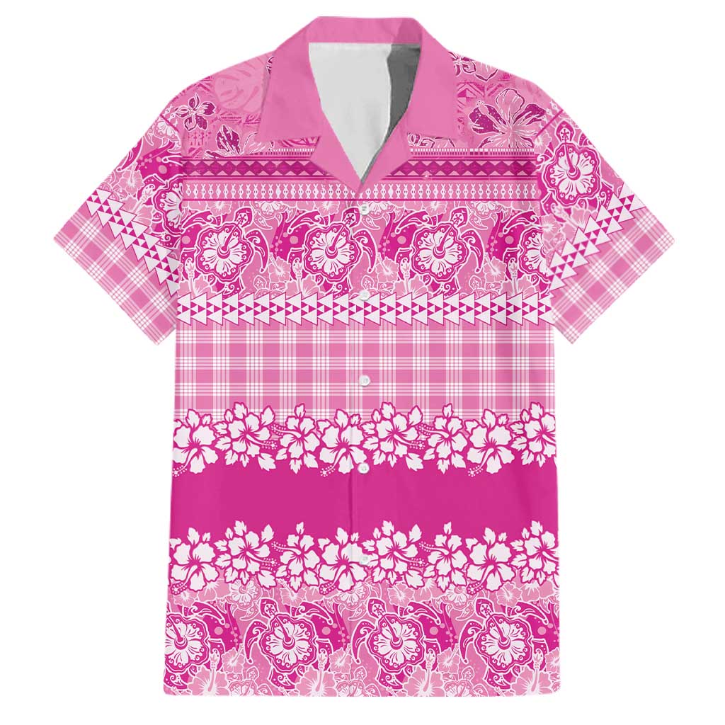 Hawaiian Hibiscus Honu Family Matching Long Sleeve Bodycon Dress and Hawaiian Shirt Pink Mele Kalikimaka Palaka Spirit LT9 Dad's Shirt - Short Sleeve Pink - Polynesian Pride