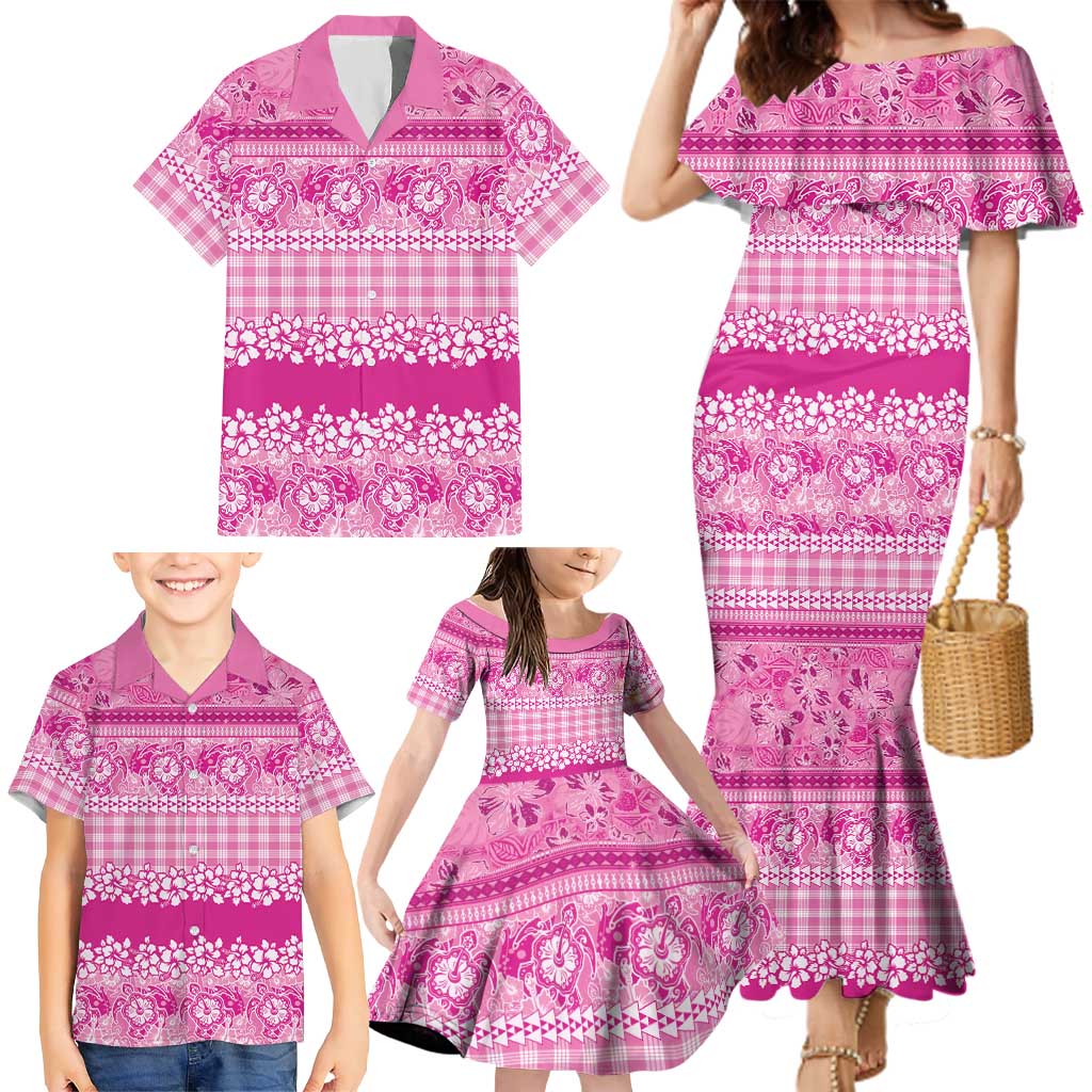 Hawaiian Hibiscus Honu Family Matching Mermaid Dress and Hawaiian Shirt Pink Mele Kalikimaka Palaka Spirit LT9 - Polynesian Pride