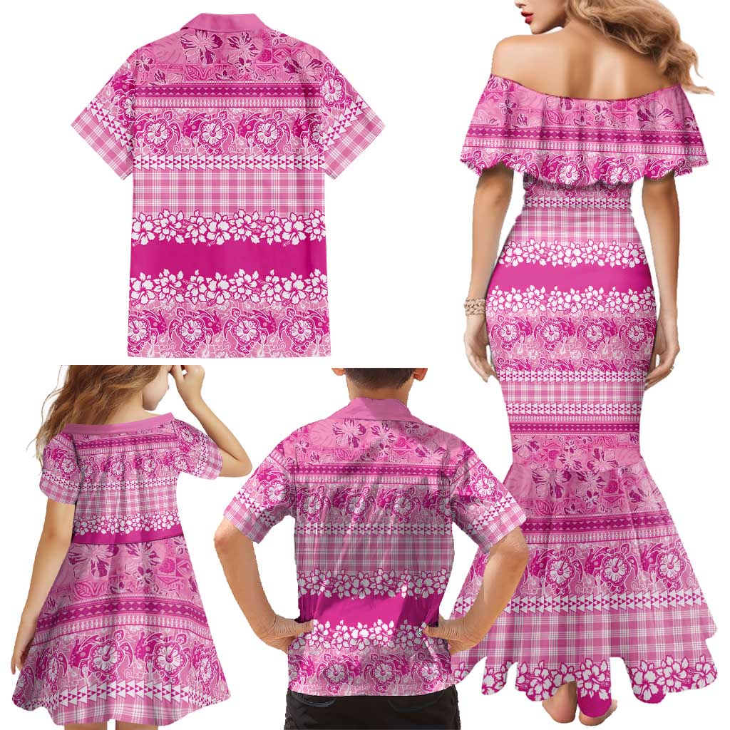 Hawaiian Hibiscus Honu Family Matching Mermaid Dress and Hawaiian Shirt Pink Mele Kalikimaka Palaka Spirit LT9 - Polynesian Pride