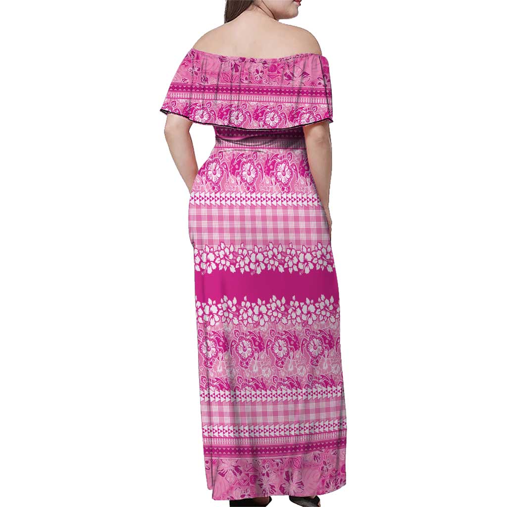 Hawaiian Hibiscus Honu Family Matching Off Shoulder Maxi Dress and Hawaiian Shirt Pink Mele Kalikimaka Palaka Spirit LT9 - Polynesian Pride