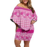 Hawaiian Hibiscus Honu Family Matching Off Shoulder Short Dress and Hawaiian Shirt Pink Mele Kalikimaka Palaka Spirit LT9 Pink - Polynesian Pride