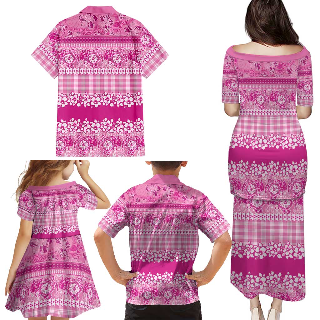 Hawaiian Hibiscus Honu Family Matching Puletasi and Hawaiian Shirt Pink Mele Kalikimaka Palaka Spirit LT9 - Polynesian Pride