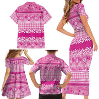 Hawaiian Hibiscus Honu Family Matching Short Sleeve Bodycon Dress and Hawaiian Shirt Pink Mele Kalikimaka Palaka Spirit LT9 - Polynesian Pride