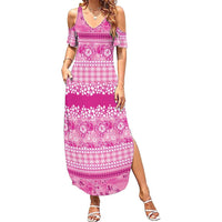 Hawaiian Hibiscus Honu Family Matching Summer Maxi Dress and Hawaiian Shirt Pink Mele Kalikimaka Palaka Spirit LT9 Pink - Polynesian Pride