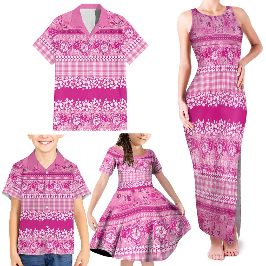 Hawaiian Hibiscus Honu Family Matching Tank Maxi Dress and Hawaiian Shirt Pink Mele Kalikimaka Palaka Spirit LT9 - Polynesian Pride