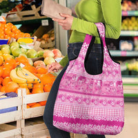 Hawaiian Hibiscus Honu Grocery Bag Pink Mele Kalikimaka Palaka Spirit - Polynesian Pride