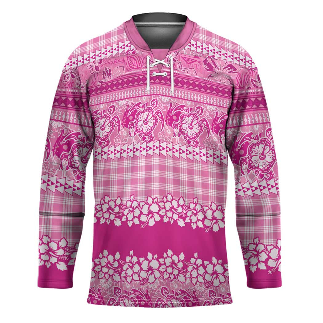 Hawaiian Hibiscus Honu Hockey Jersey Pink Mele Kalikimaka Palaka Spirit - Polynesian Pride