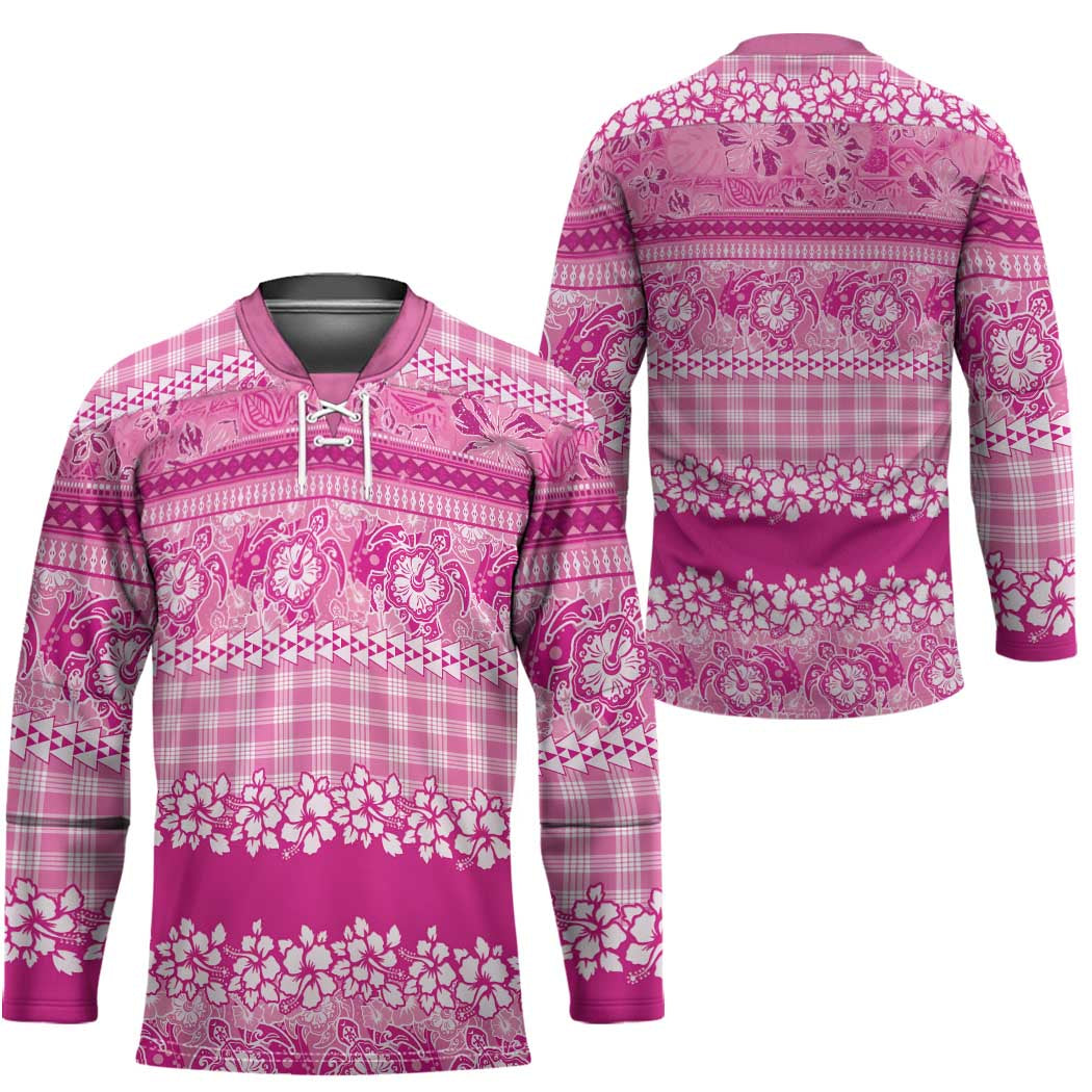 Hawaiian Hibiscus Honu Hockey Jersey Pink Mele Kalikimaka Palaka Spirit LT9 - Polynesian Pride