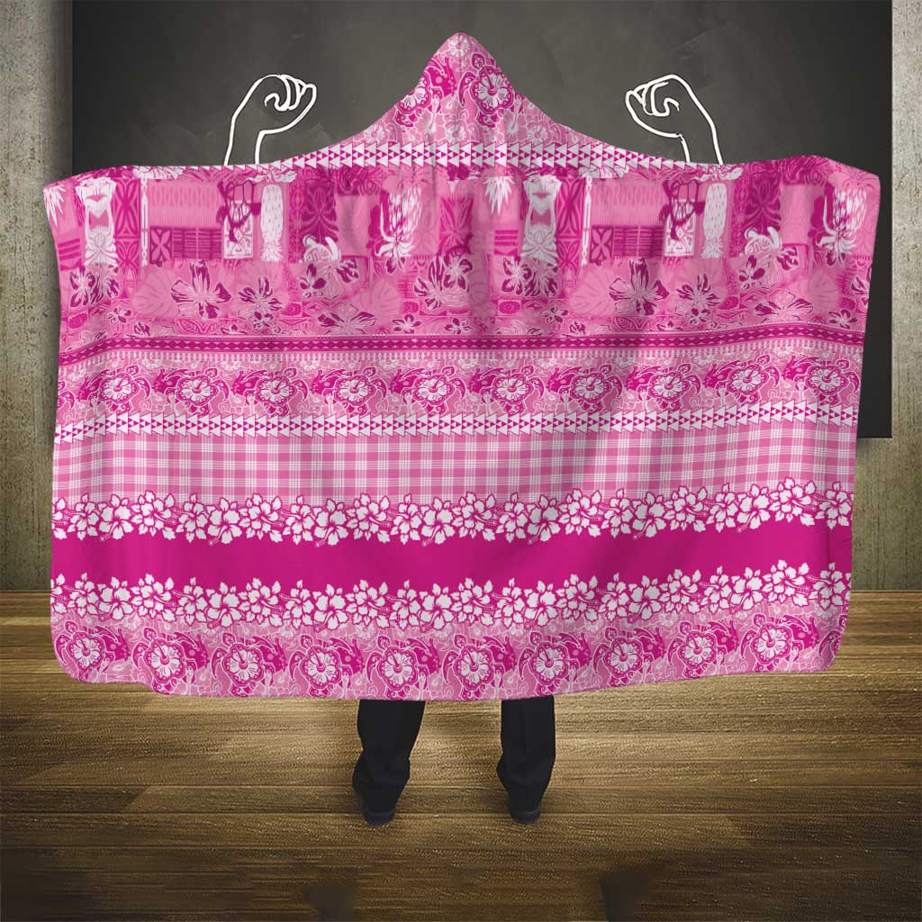 Hawaiian Hibiscus Honu Hooded Blanket Pink Mele Kalikimaka Palaka Spirit - Polynesian Pride