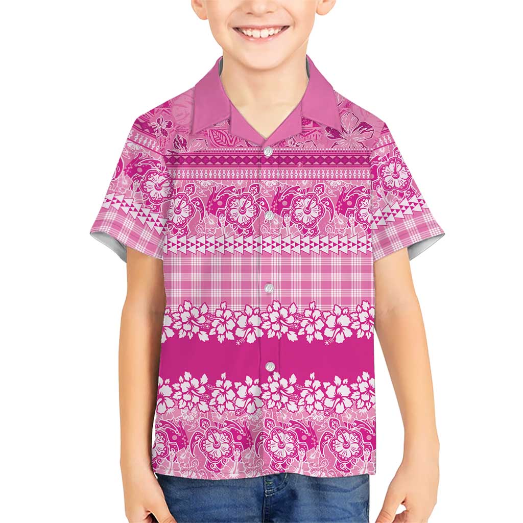 Hawaiian Hibiscus Honu Kid Hawaiian Shirt Pink Mele Kalikimaka Palaka Spirit LT9 Kid Pink - Polynesian Pride