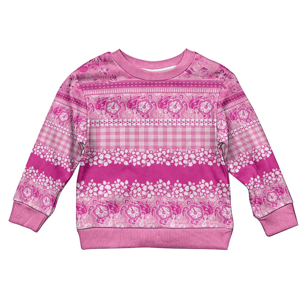 Hawaiian Hibiscus Honu Kid Ugly Christmas Sweater Pink Mele Kalikimaka Palaka Spirit LT9 Kid Pink - Polynesian Pride