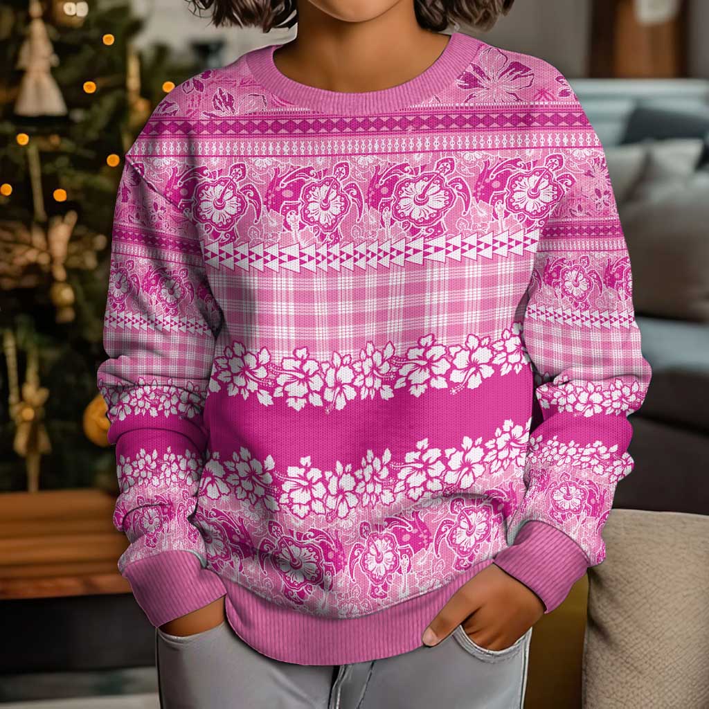 Hawaiian Hibiscus Honu Kid Ugly Christmas Sweater Pink Mele Kalikimaka Palaka Spirit LT9 - Polynesian Pride