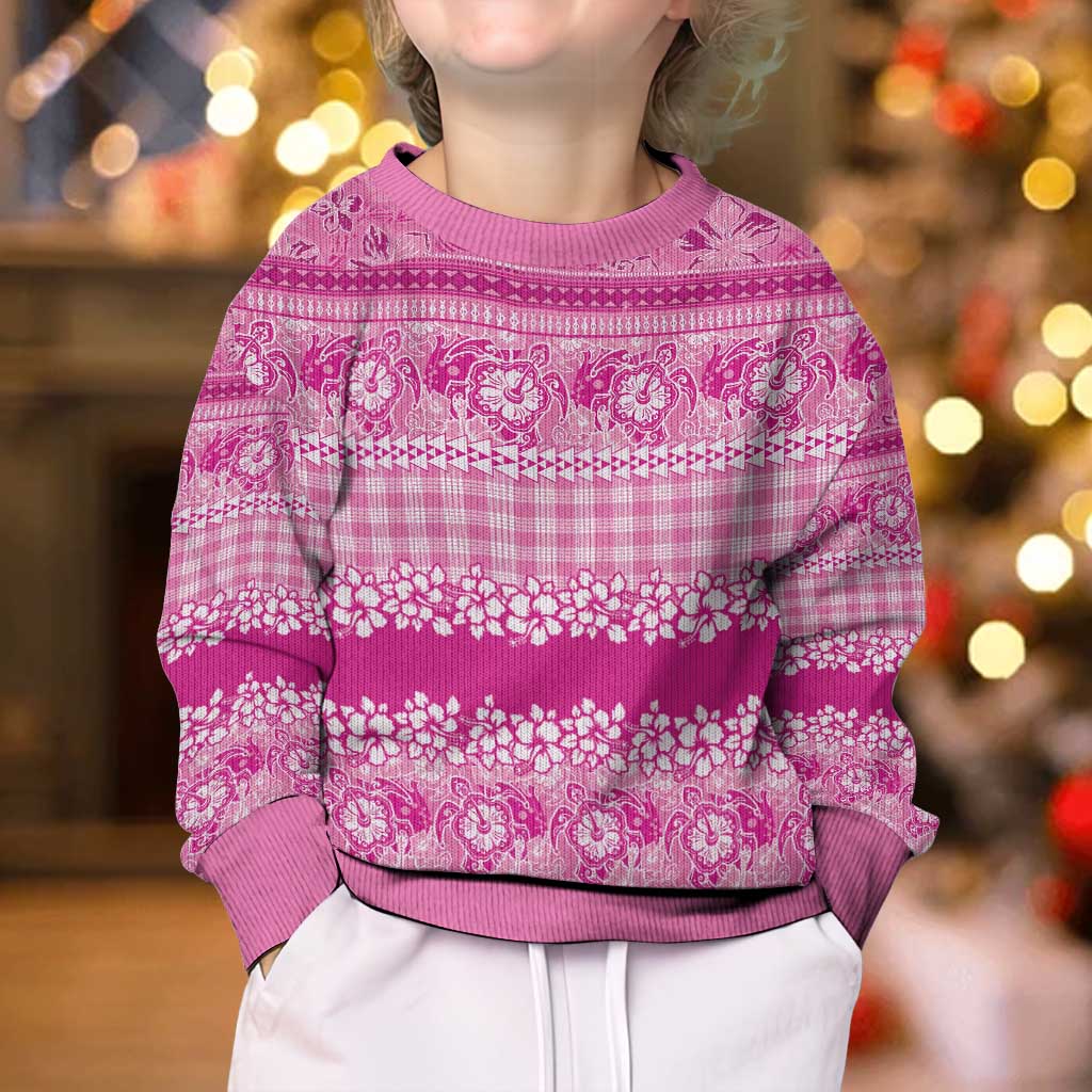 Hawaiian Hibiscus Honu Kid Ugly Christmas Sweater Pink Mele Kalikimaka Palaka Spirit LT9 - Polynesian Pride
