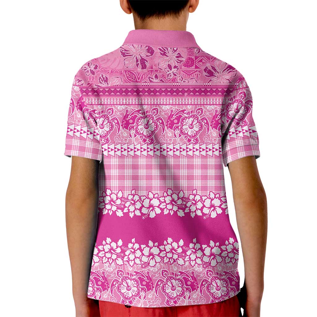Hawaiian Hibiscus Honu Kid Polo Shirt Pink Mele Kalikimaka Palaka Spirit LT9 - Polynesian Pride