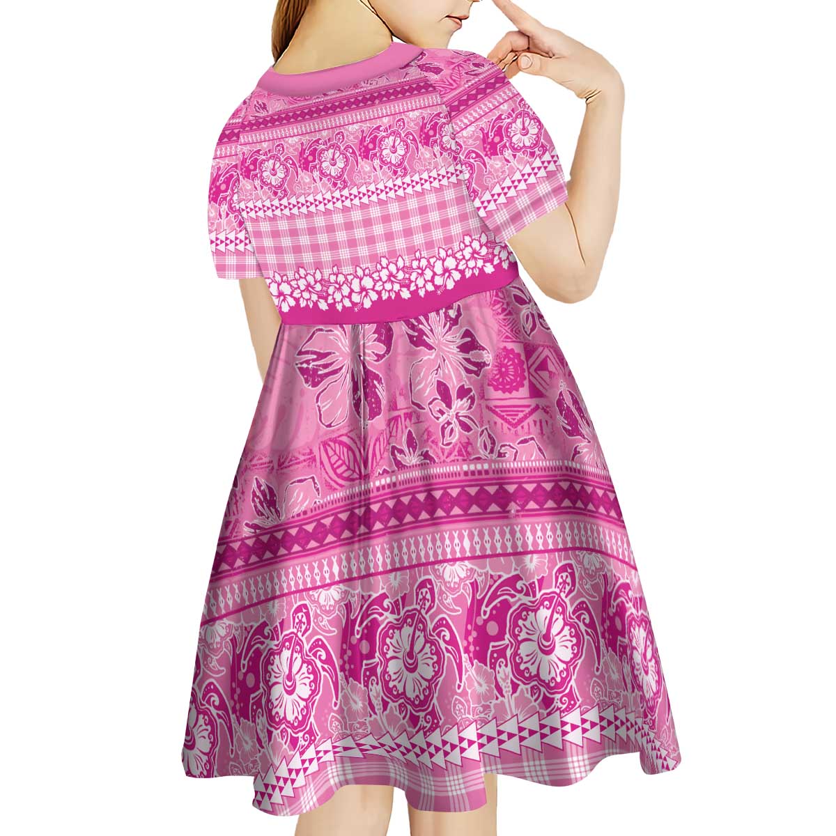 Hawaiian Hibiscus Honu Kid Short Sleeve Dress Pink Mele Kalikimaka Palaka Spirit LT9 - Polynesian Pride