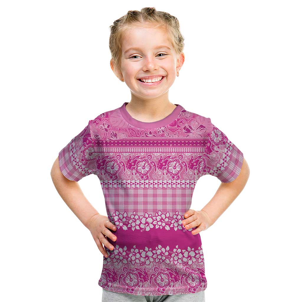 Hawaiian Hibiscus Honu Kid T Shirt Pink Mele Kalikimaka Palaka Spirit LT9 Pink - Polynesian Pride