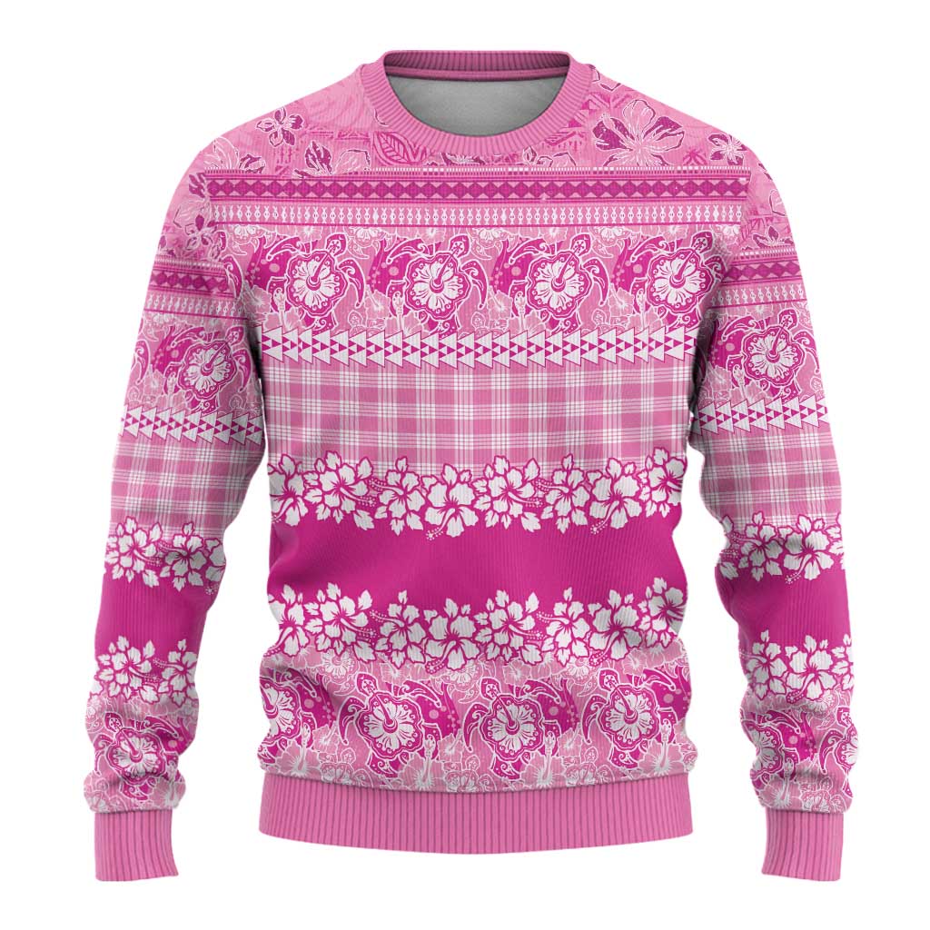 Hawaiian Hibiscus Honu Ugly Christmas Sweater Pink Mele Kalikimaka Palaka Spirit LT9 - Polynesian Pride
