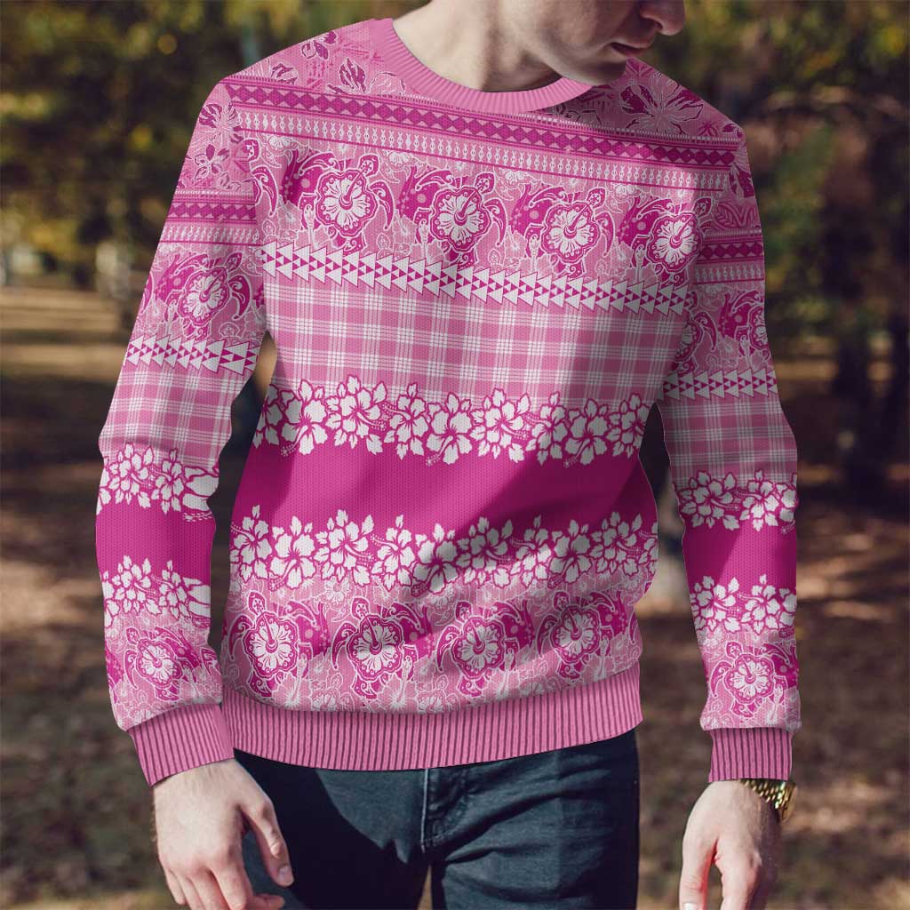 Hawaiian Hibiscus Honu Ugly Christmas Sweater Pink Mele Kalikimaka Palaka Spirit LT9 - Polynesian Pride