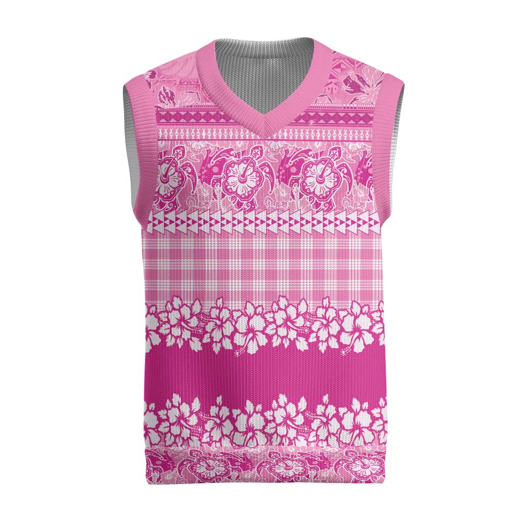 Hawaiian Hibiscus Honu Christmas Knitted V-Neck Vest Pink Mele Kalikimaka Palaka Spirit LT9 Pink - Polynesian Pride