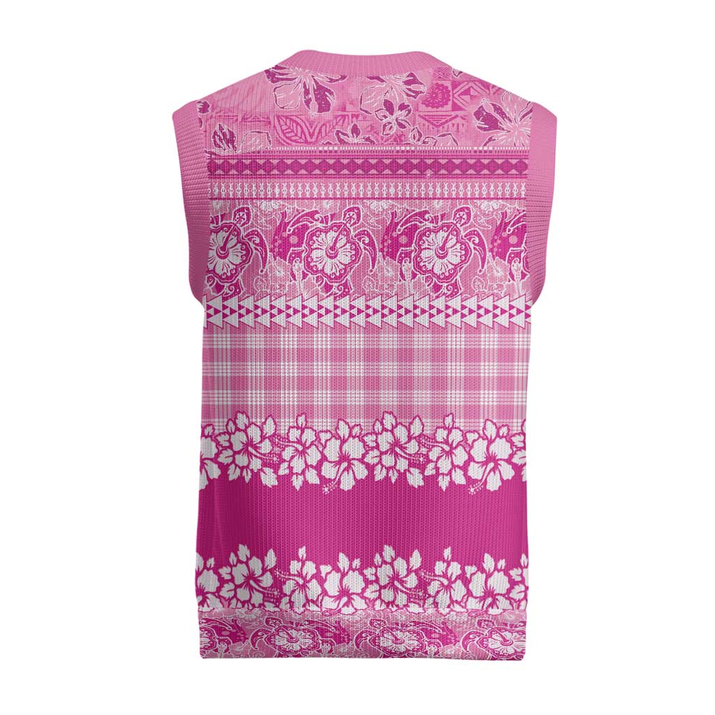 Hawaiian Hibiscus Honu Christmas Knitted V-Neck Vest Pink Mele Kalikimaka Palaka Spirit LT9 - Polynesian Pride