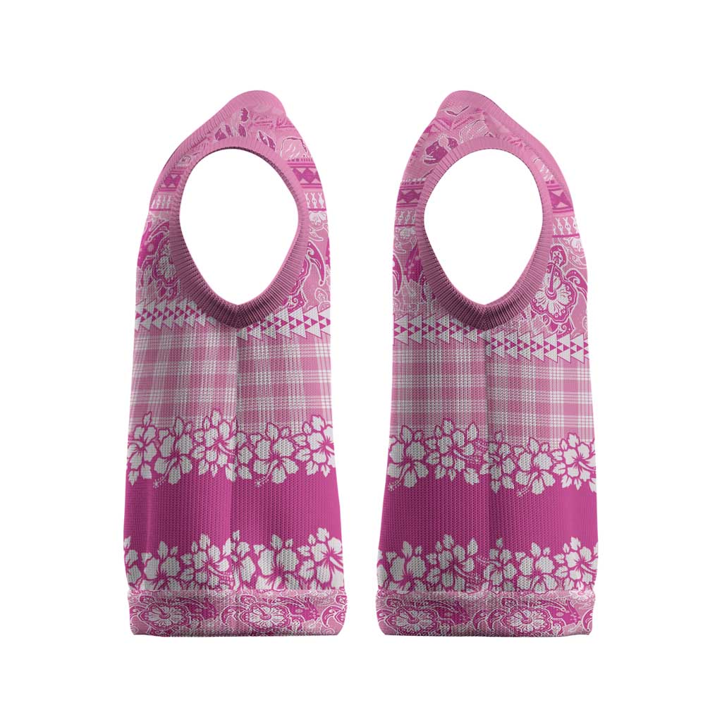 Hawaiian Hibiscus Honu Christmas Knitted V-Neck Vest Pink Mele Kalikimaka Palaka Spirit LT9 - Polynesian Pride