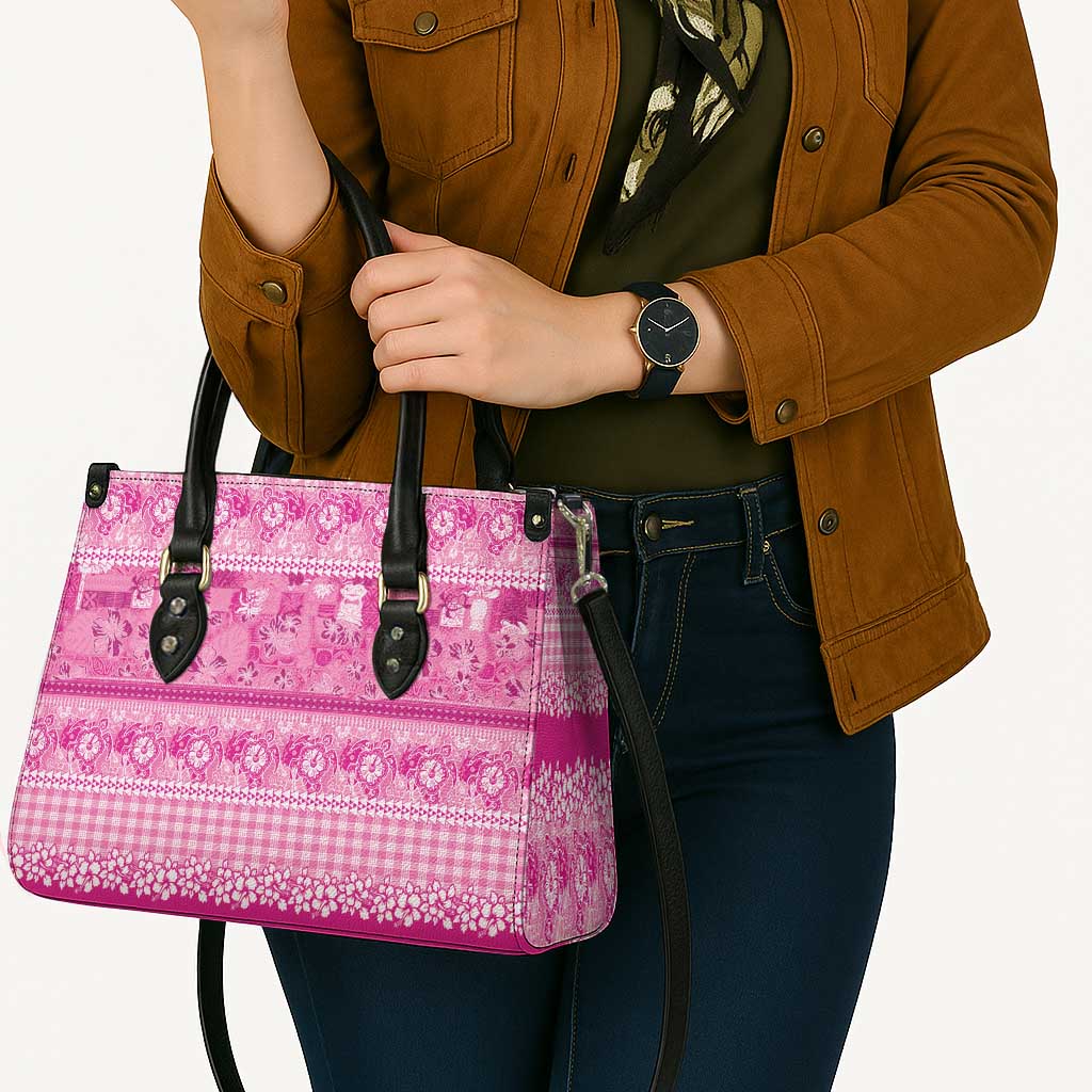 Hawaiian Hibiscus Honu Leather Bag Pink Mele Kalikimaka Palaka Spirit LT9 - Polynesian Pride