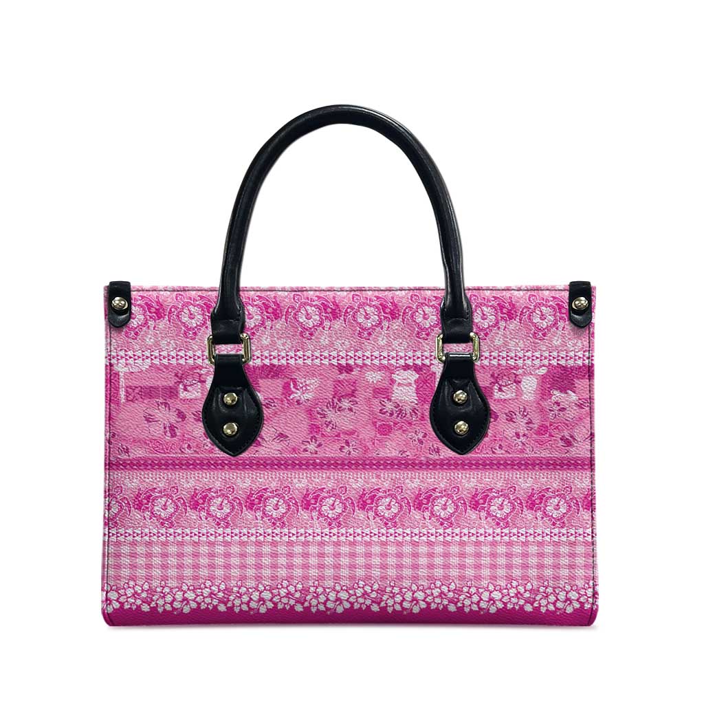 Hawaiian Hibiscus Honu Leather Bag Pink Mele Kalikimaka Palaka Spirit LT9 - Polynesian Pride