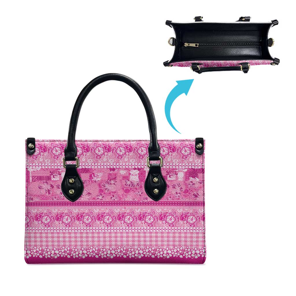 Hawaiian Hibiscus Honu Leather Bag Pink Mele Kalikimaka Palaka Spirit LT9 - Polynesian Pride