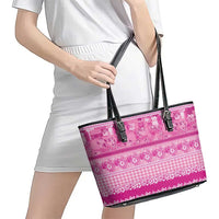 Hawaiian Hibiscus Honu Leather Tote Bag Pink Mele Kalikimaka Palaka Spirit - Polynesian Pride
