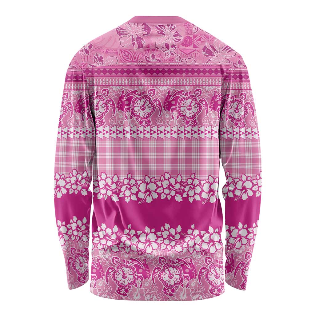 Hawaiian Hibiscus Honu Long Sleeve Shirt Pink Mele Kalikimaka Palaka Spirit LT9 - Polynesian Pride