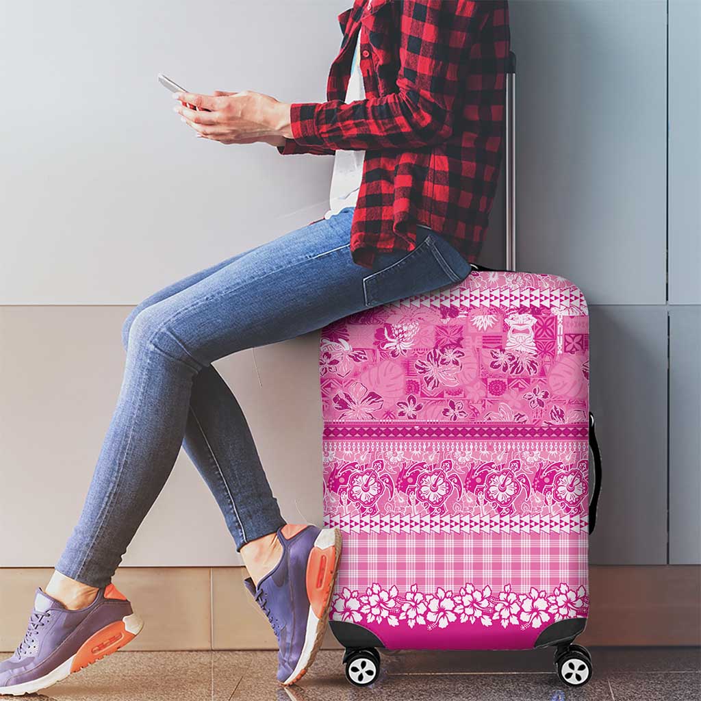 Hawaiian Hibiscus Honu Luggage Cover Pink Mele Kalikimaka Palaka Spirit LT9 - Polynesian Pride