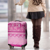 Hawaiian Hibiscus Honu Luggage Cover Pink Mele Kalikimaka Palaka Spirit LT9 - Polynesian Pride