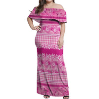Hawaiian Hibiscus Honu Off Shoulder Maxi Dress Pink Mele Kalikimaka Palaka Spirit LT9 Women Pink - Polynesian Pride