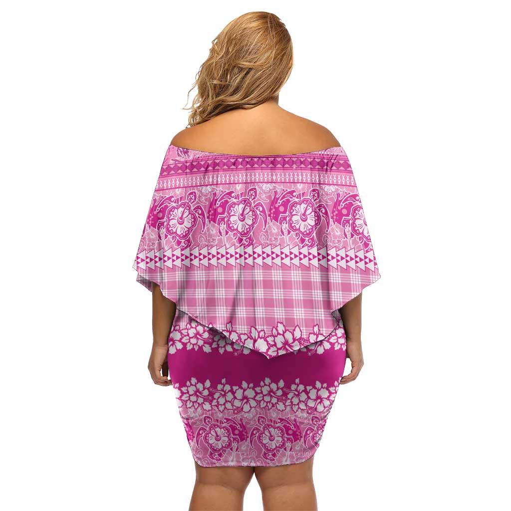 Hawaiian Hibiscus Honu Off Shoulder Short Dress Pink Mele Kalikimaka Palaka Spirit LT9 - Polynesian Pride