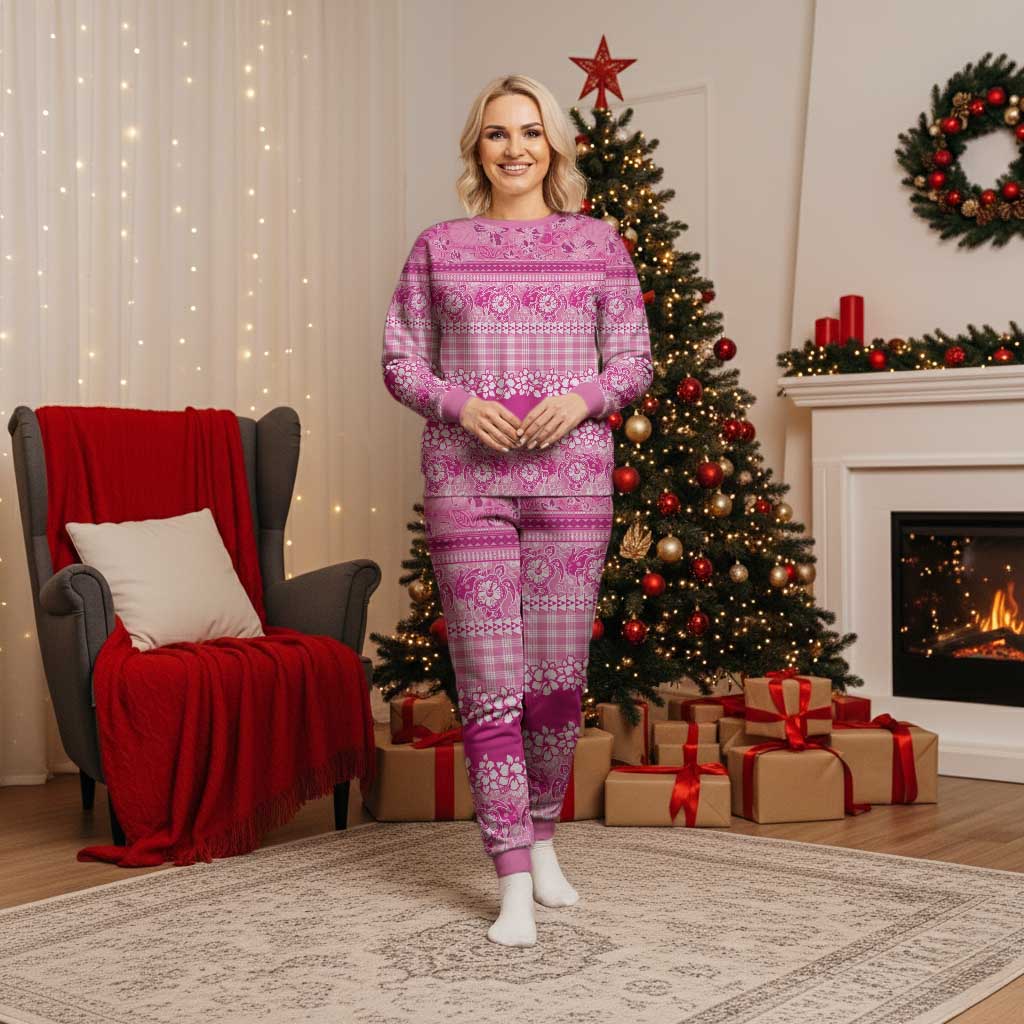 Hawaiian Hibiscus Honu Christmas Pajama Set Pink Mele Kalikimaka Palaka Spirit LT9 Women Pink - Polynesian Pride