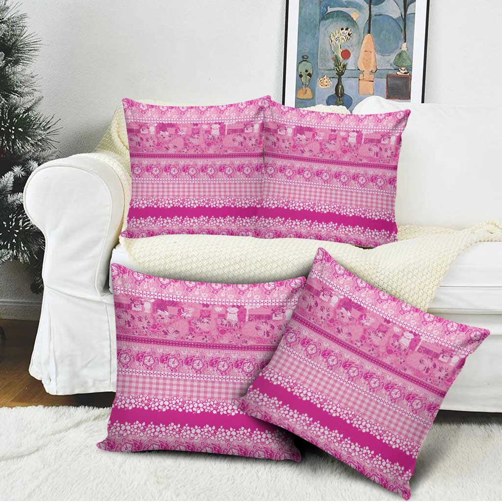 Hawaiian Hibiscus Honu Pillow Cover Pink Mele Kalikimaka Palaka Spirit - Polynesian Pride