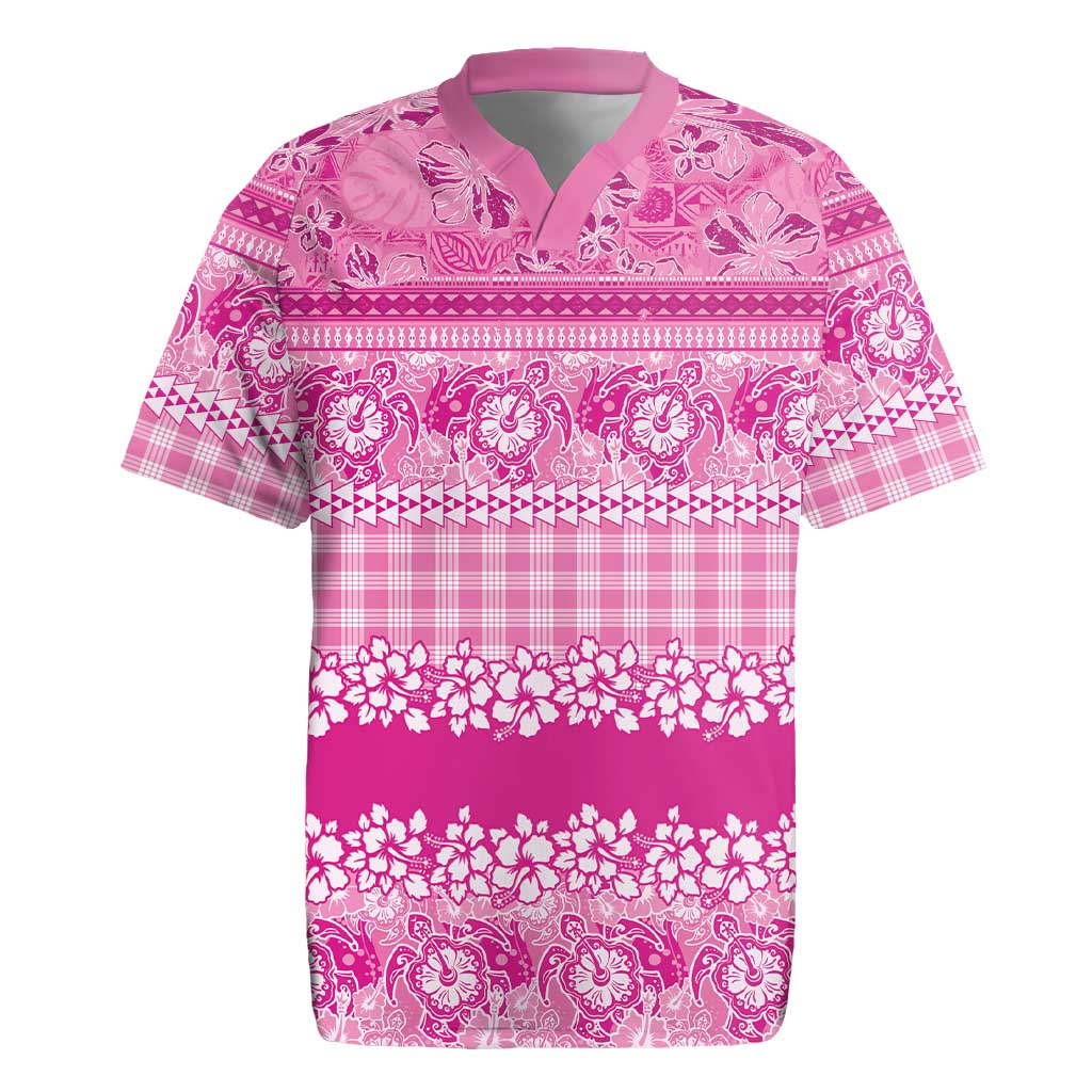 Hawaiian Hibiscus Honu Rugby Jersey Pink Mele Kalikimaka Palaka Spirit - Polynesian Pride