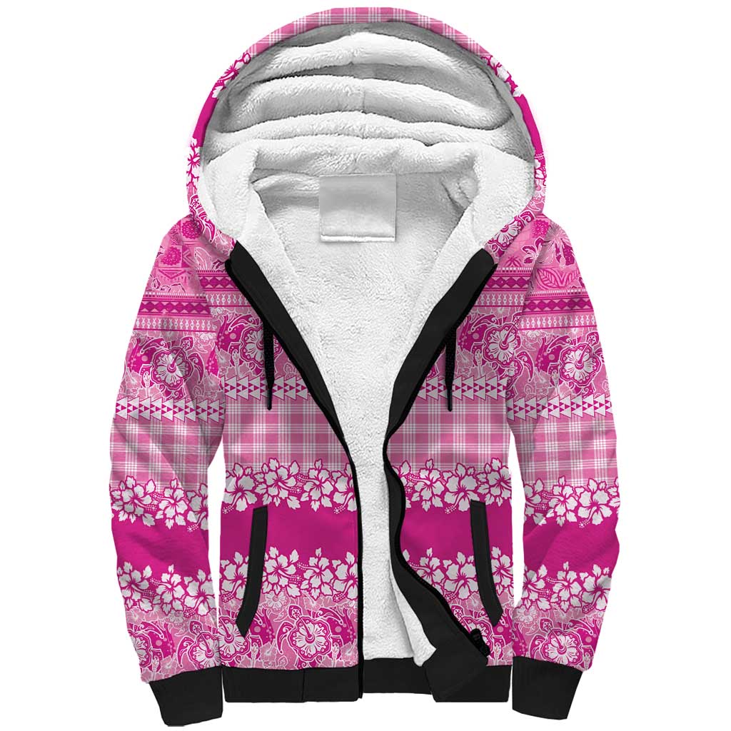 Hawaiian Hibiscus Honu Sherpa Hoodie Pink Mele Kalikimaka Palaka Spirit LT9 Unisex Pink - Polynesian Pride