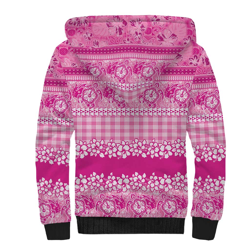 Hawaiian Hibiscus Honu Sherpa Hoodie Pink Mele Kalikimaka Palaka Spirit LT9 - Polynesian Pride
