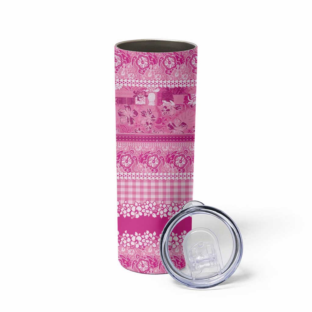 Hawaiian Hibiscus Honu Skinny Tumbler Pink Mele Kalikimaka Palaka Spirit LT9 - Polynesian Pride