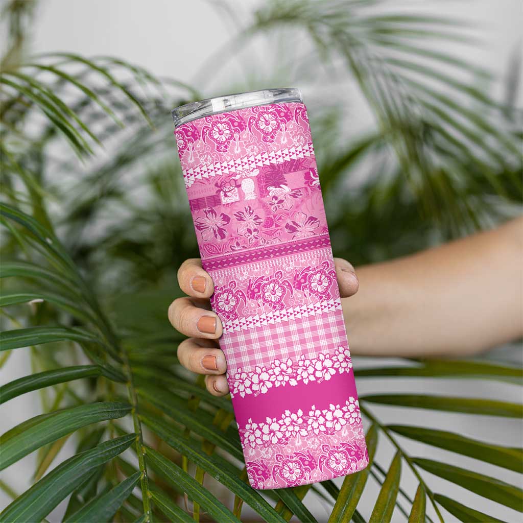 Hawaiian Hibiscus Honu Skinny Tumbler Pink Mele Kalikimaka Palaka Spirit LT9 - Polynesian Pride