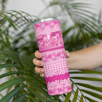 Hawaiian Hibiscus Honu Skinny Tumbler Pink Mele Kalikimaka Palaka Spirit LT9 - Polynesian Pride
