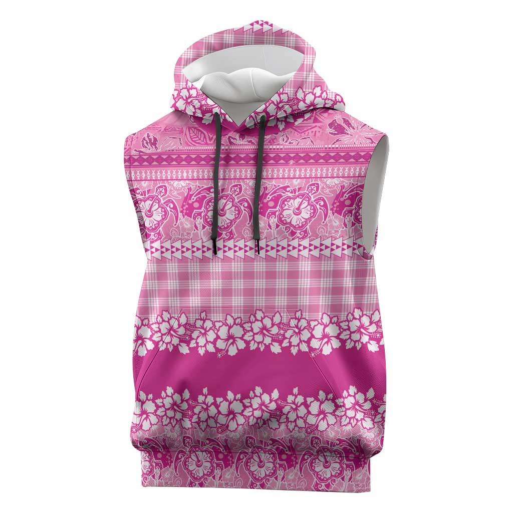 Hawaiian Hibiscus Honu Sleeveless Hoodie Pink Mele Kalikimaka Palaka Spirit LT9 Pink - Polynesian Pride