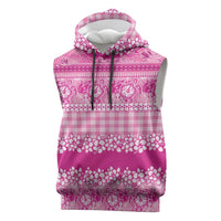 Hawaiian Hibiscus Honu Sleeveless Hoodie Pink Mele Kalikimaka Palaka Spirit LT9 Pink - Polynesian Pride