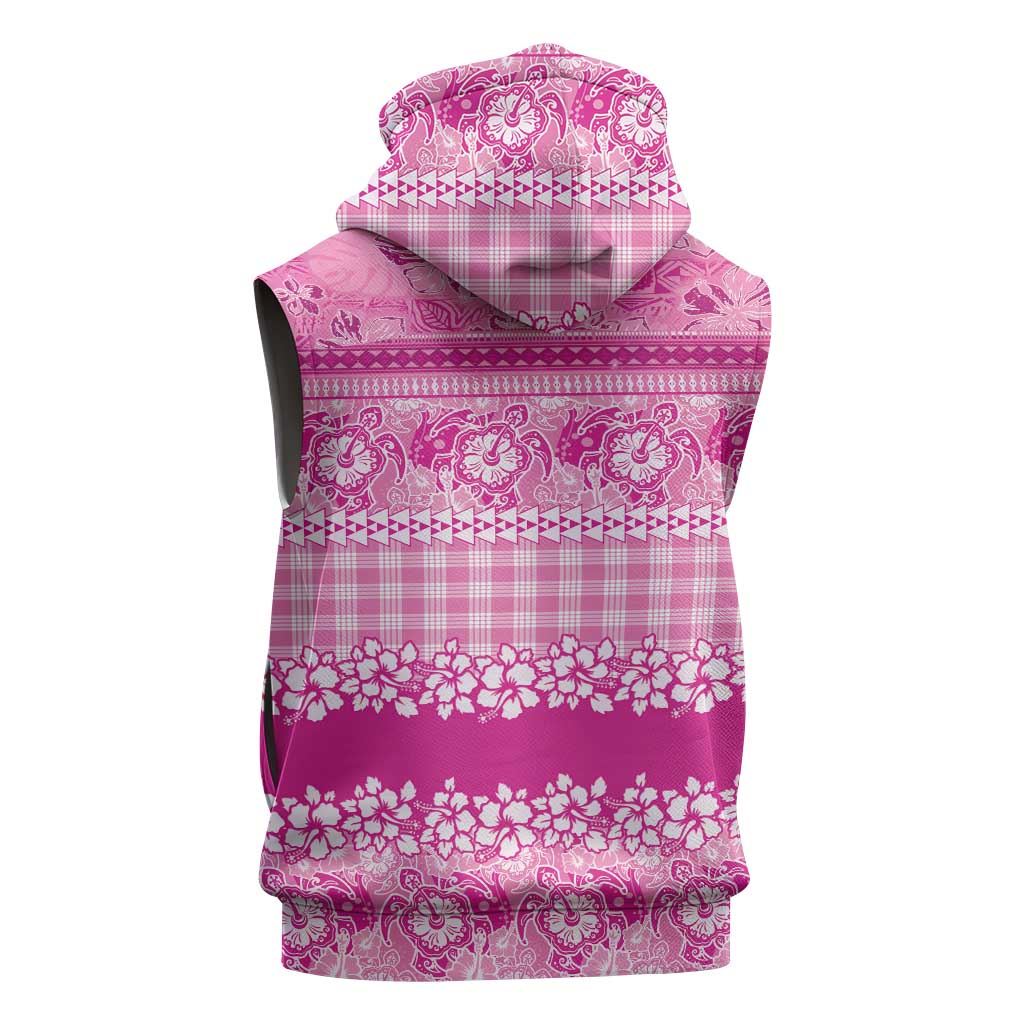 Hawaiian Hibiscus Honu Sleeveless Hoodie Pink Mele Kalikimaka Palaka Spirit LT9 - Polynesian Pride