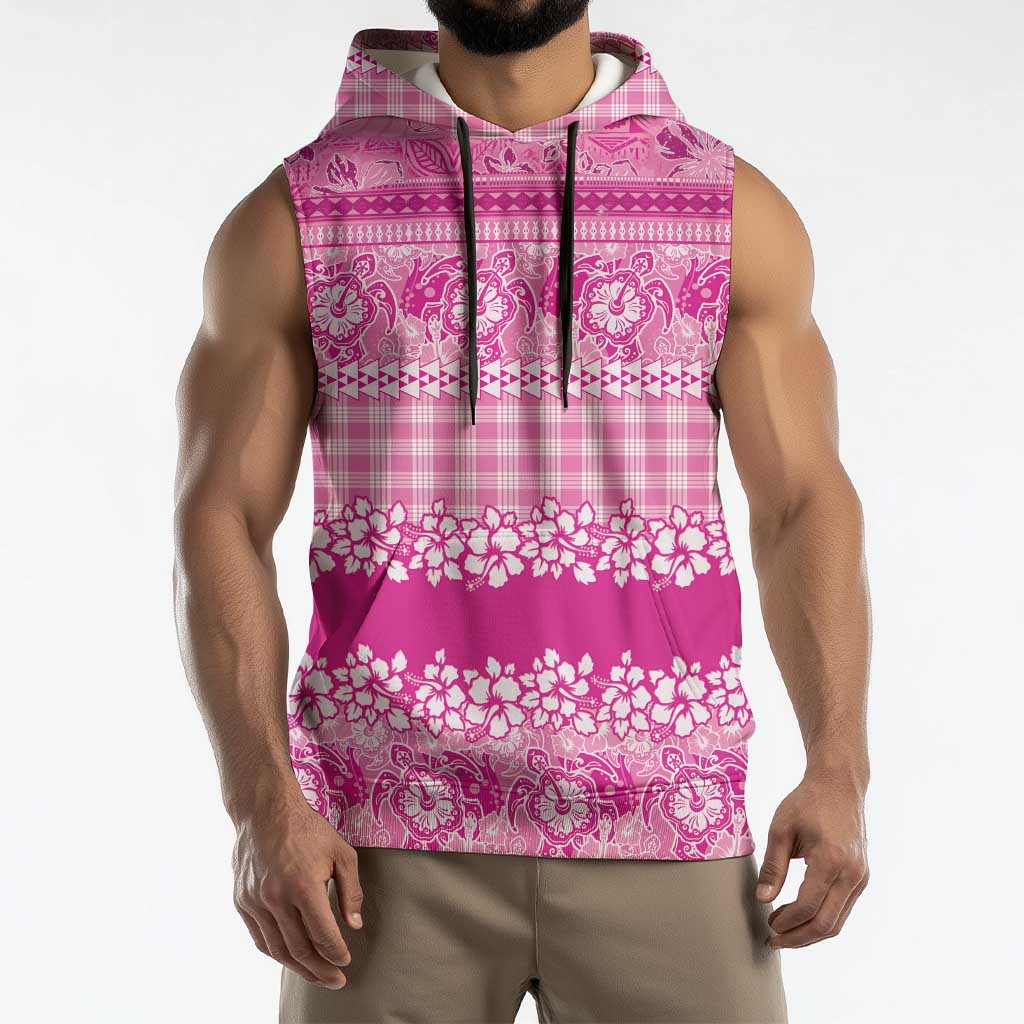 Hawaiian Hibiscus Honu Sleeveless Hoodie Pink Mele Kalikimaka Palaka Spirit LT9 - Polynesian Pride