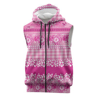 Hawaiian Hibiscus Honu Sleeveless Zip Hoodie Pink Mele Kalikimaka Palaka Spirit LT9 Pink - Polynesian Pride